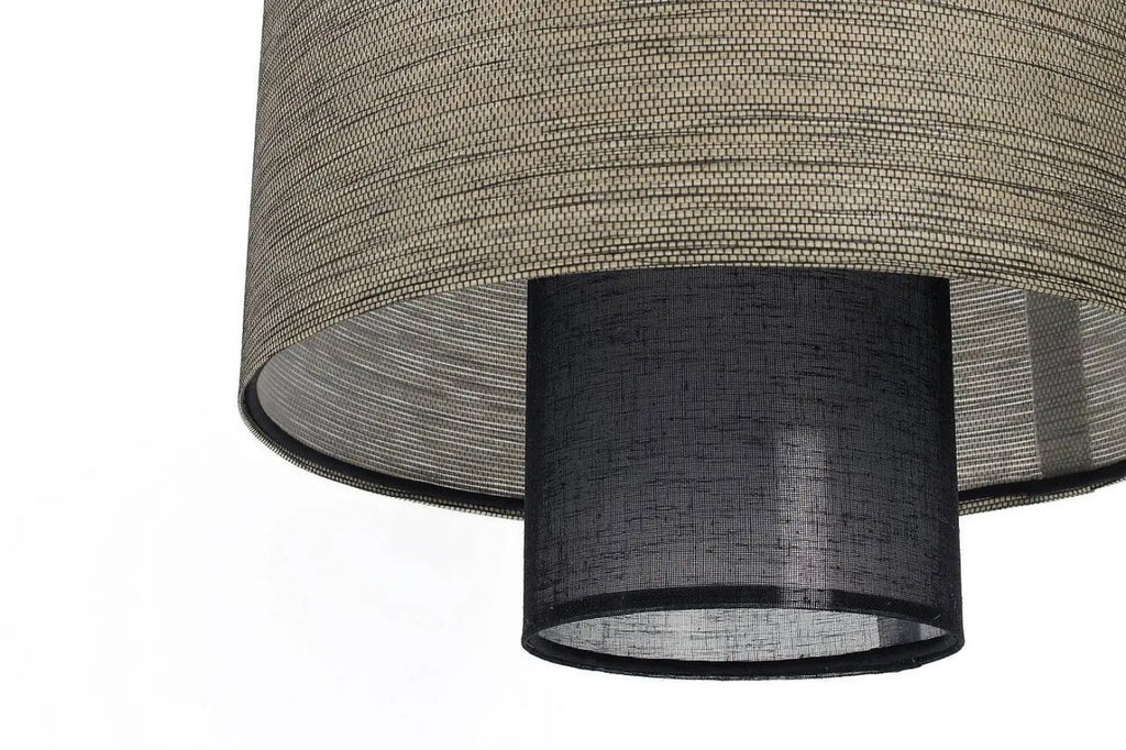 Suspension en tissu beige et noir à deux abat-jour