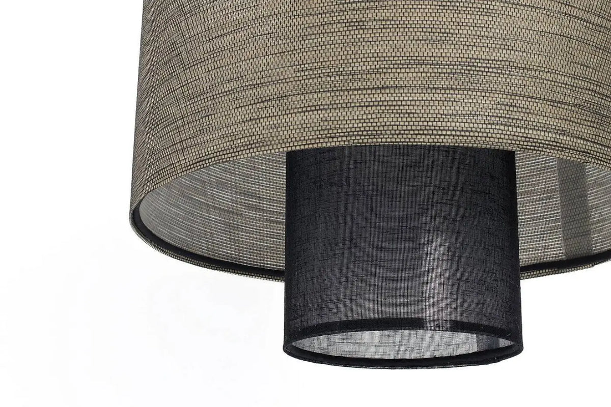 Suspension en tissu beige et noir à deux abat-jour
