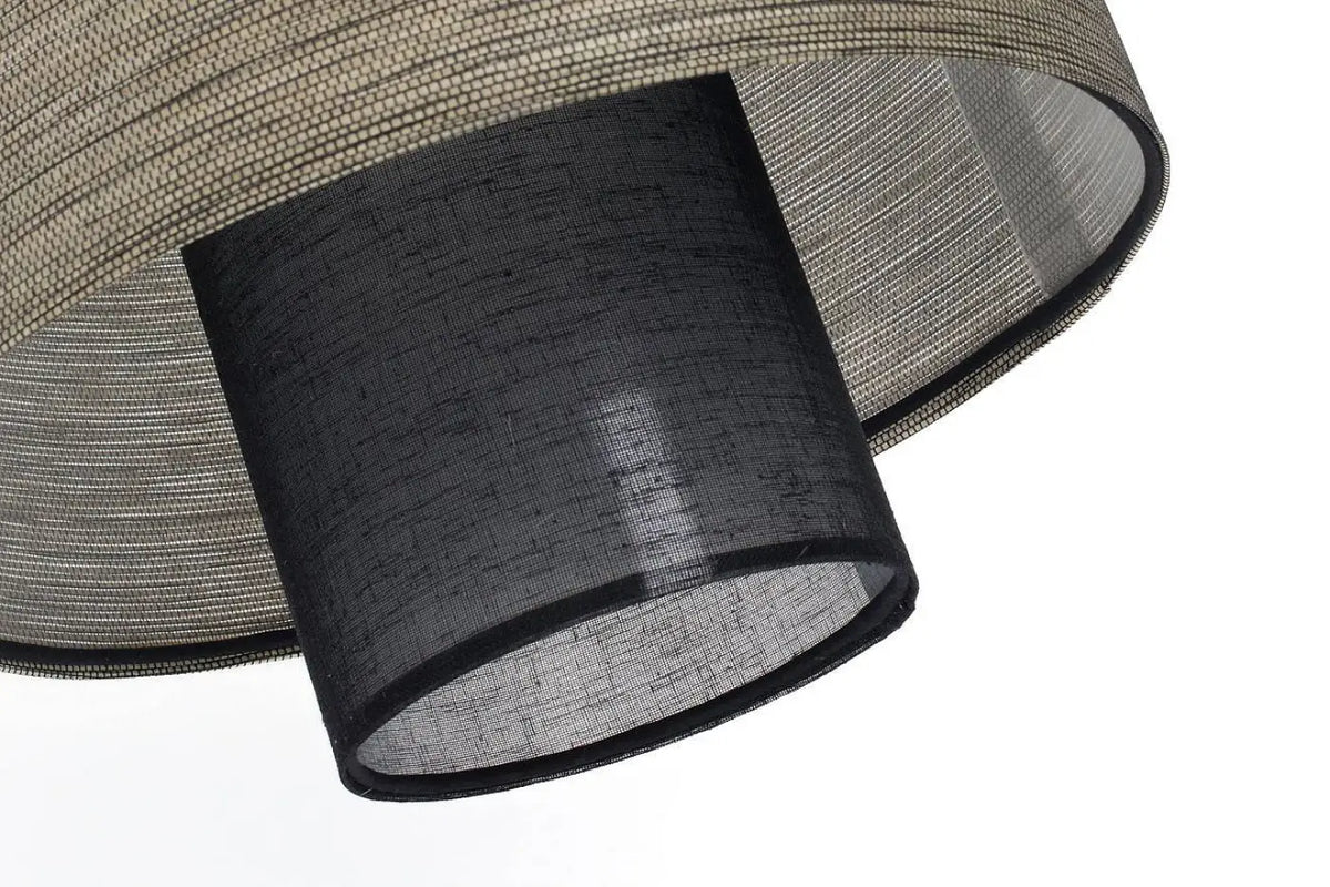Suspension en tissu beige et noir à deux abat-jour