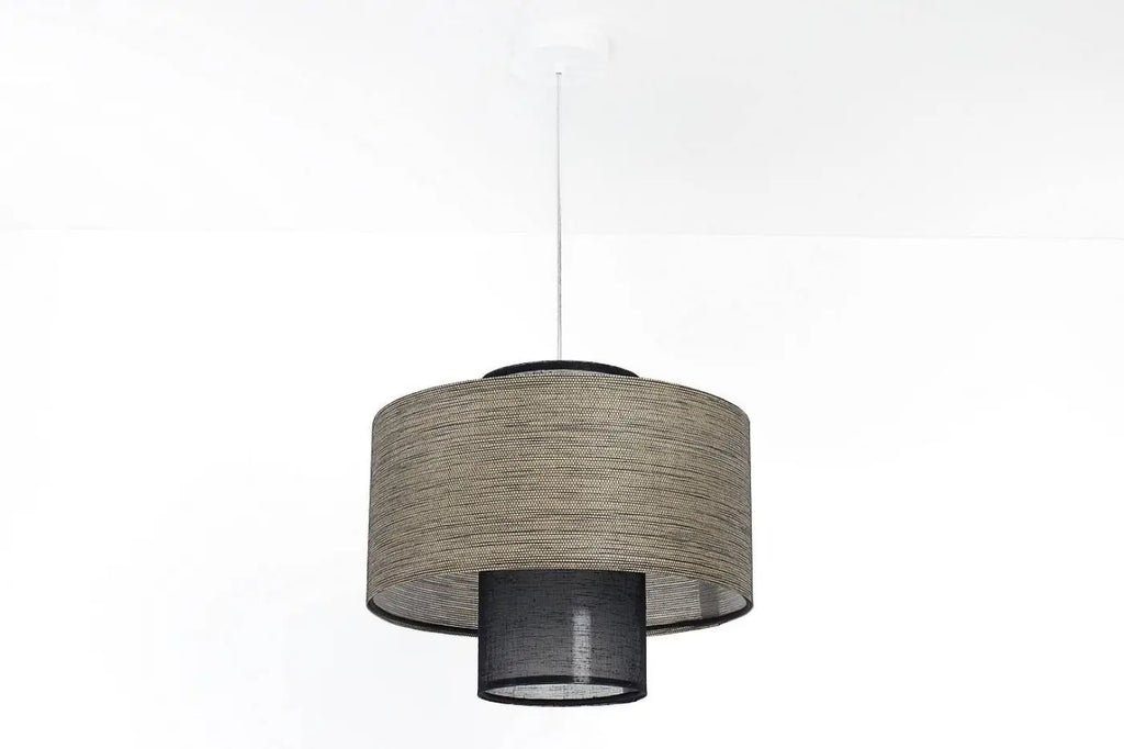 Suspension en tissu beige et noir à deux abat-jour