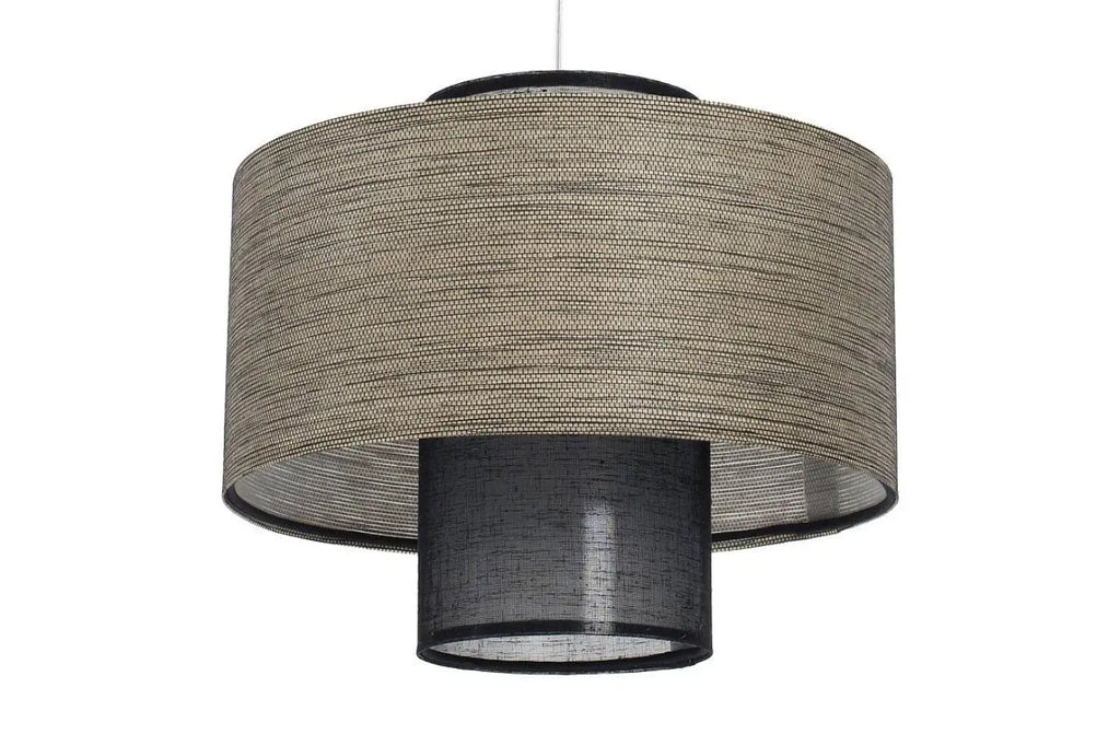 Suspension en tissu beige et noir à deux abat-jour