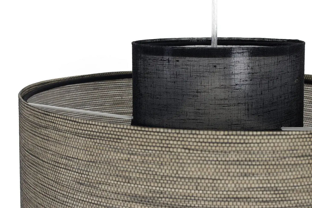 Suspension en tissu beige et noir à deux abat-jour