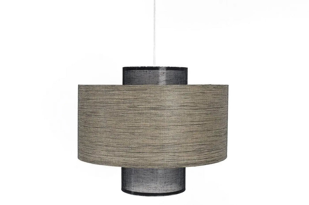 Suspension en tissu beige et noir à deux abat-jour