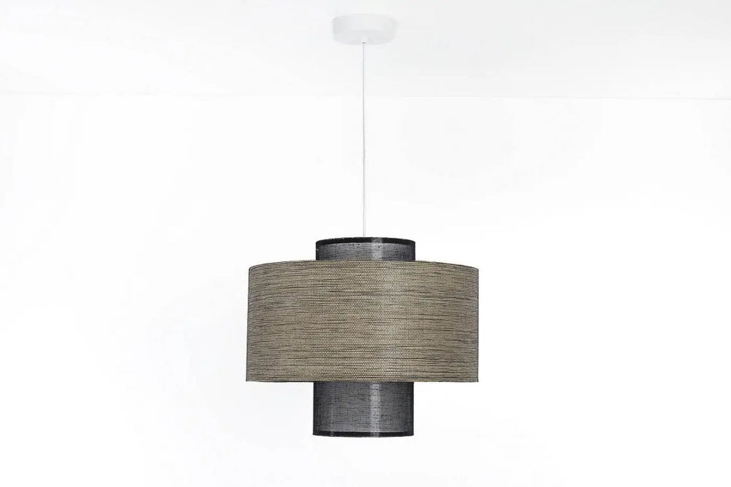 Suspension en tissu beige et noir à deux abat-jour