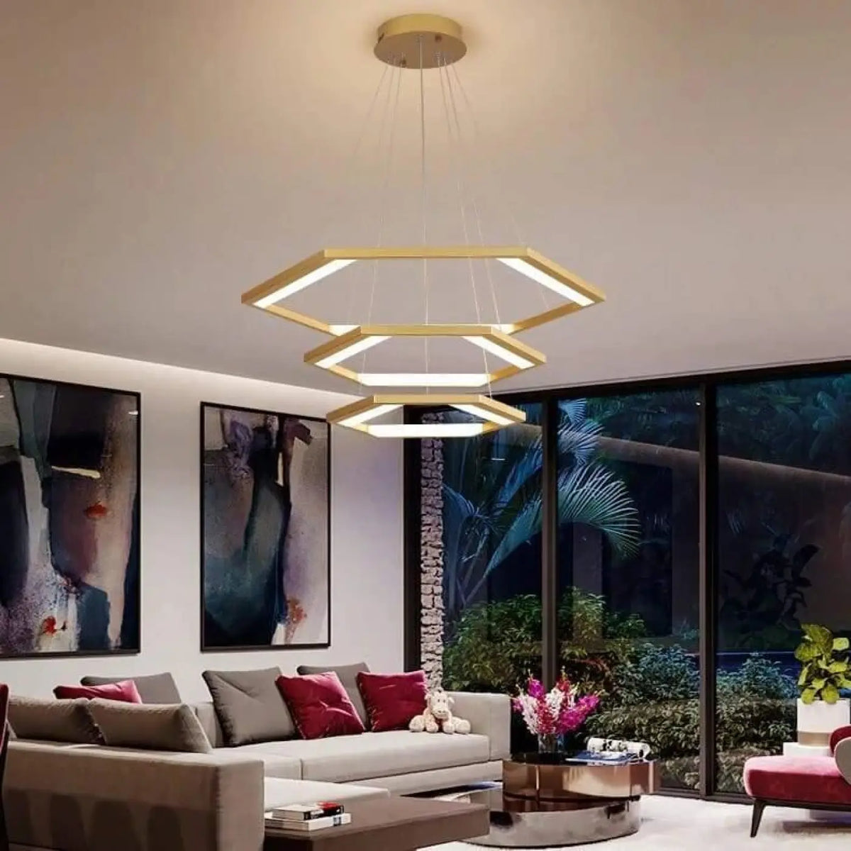 Suspension design moderne, coloris noir, blanc ou doré, doré