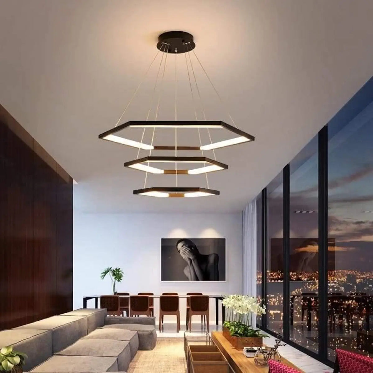Suspension design moderne, coloris noir, blanc ou doré, noir