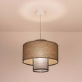Suspension en tissu beige et noir à deux abat-jour