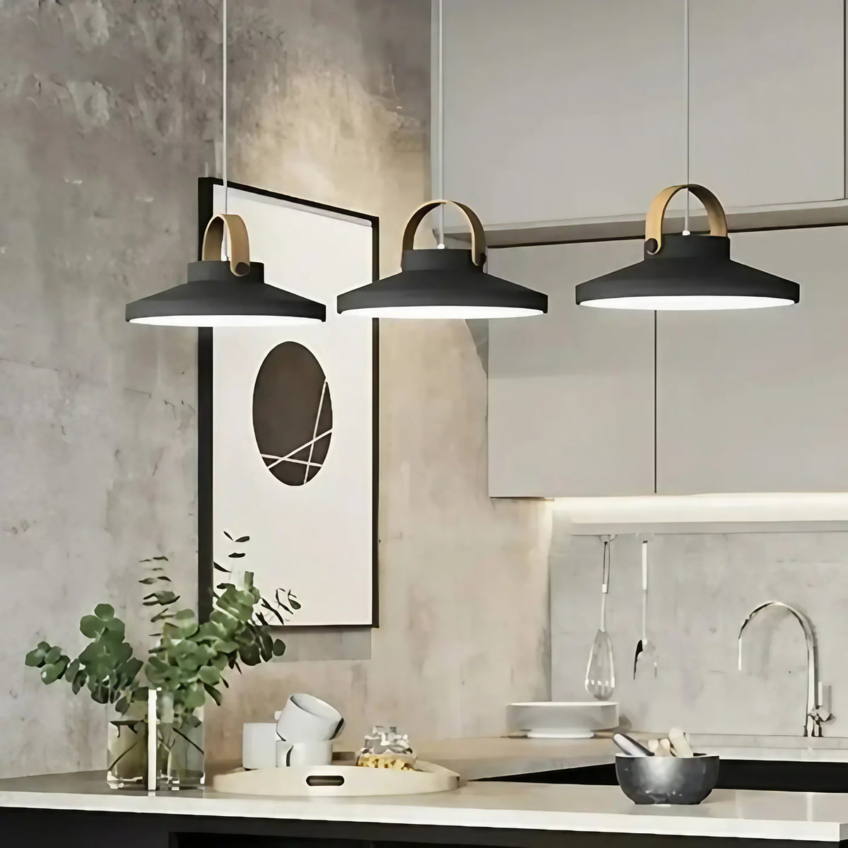 Suspension de cuisine avec anse en bois, noire ou blanche, noir