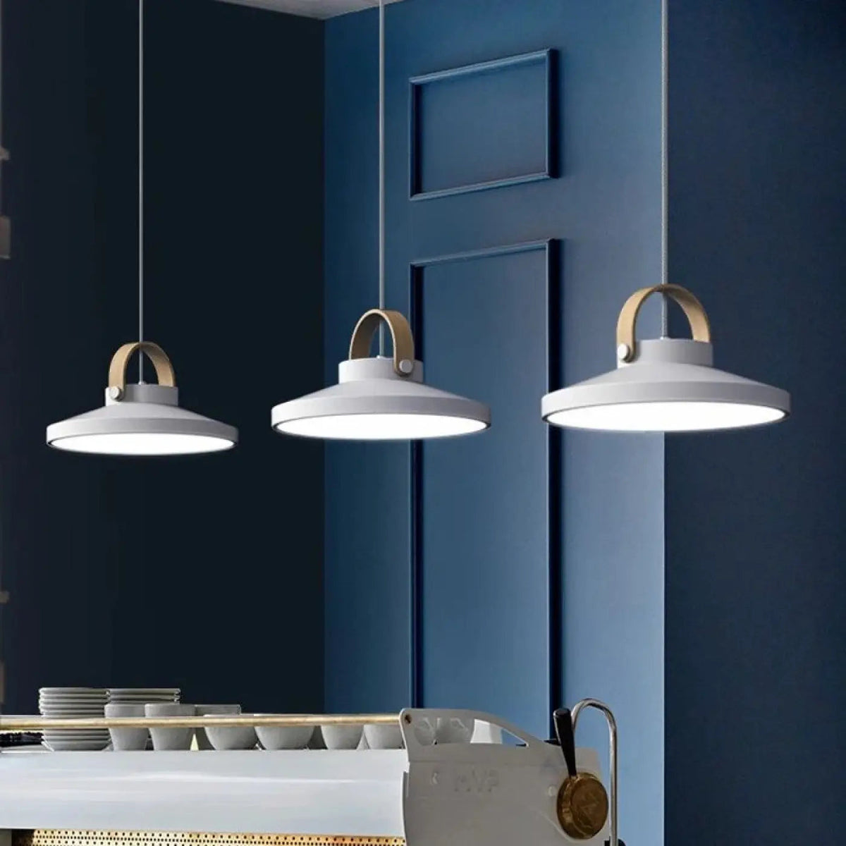 Suspension de cuisine avec anse en bois, noire ou blanche, blanc