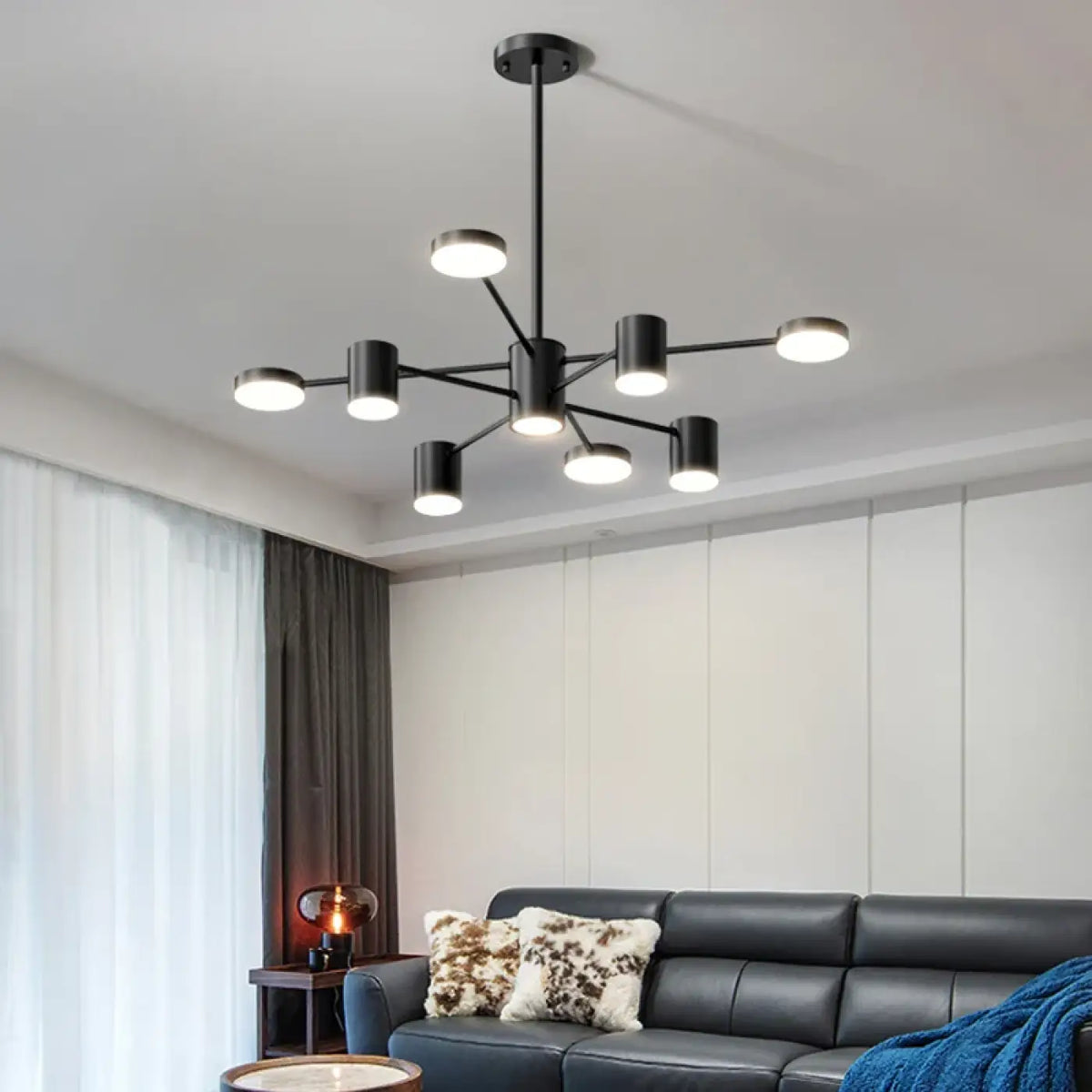 Lustre noir nordique à bras multiples, tailles S à XL