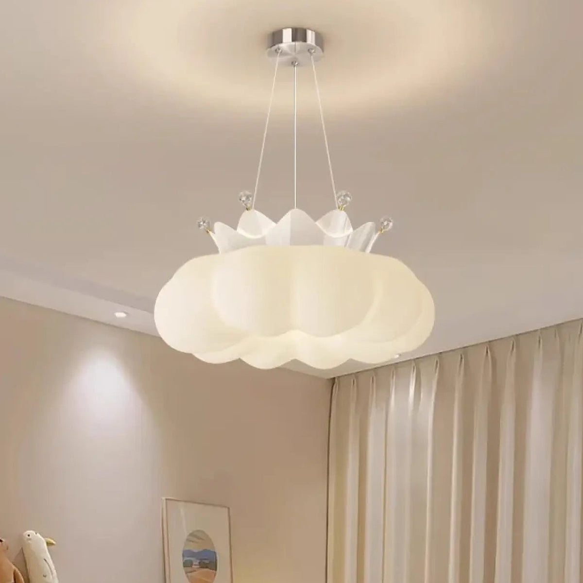 Suspension nuage et couronne pour chambre d'enfant, blanc ou rose, blanc