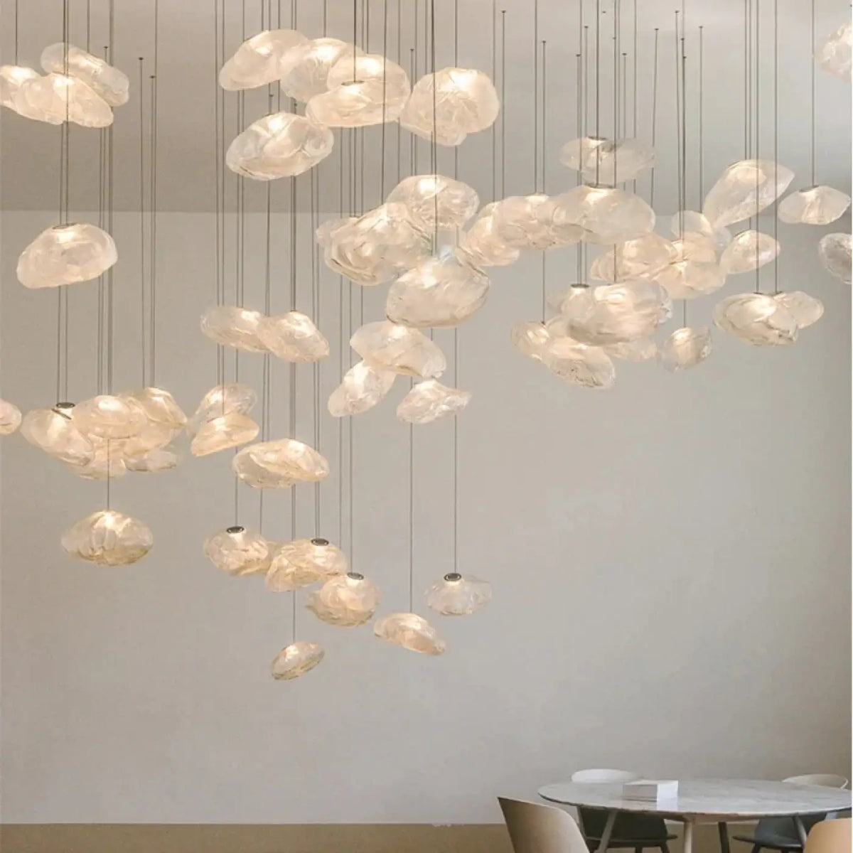 Suspension nuage en verre sculpté, transparent, jaune ou gris