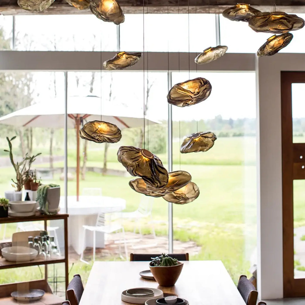 Suspension nuage en verre sculpté, transparent, jaune ou gris