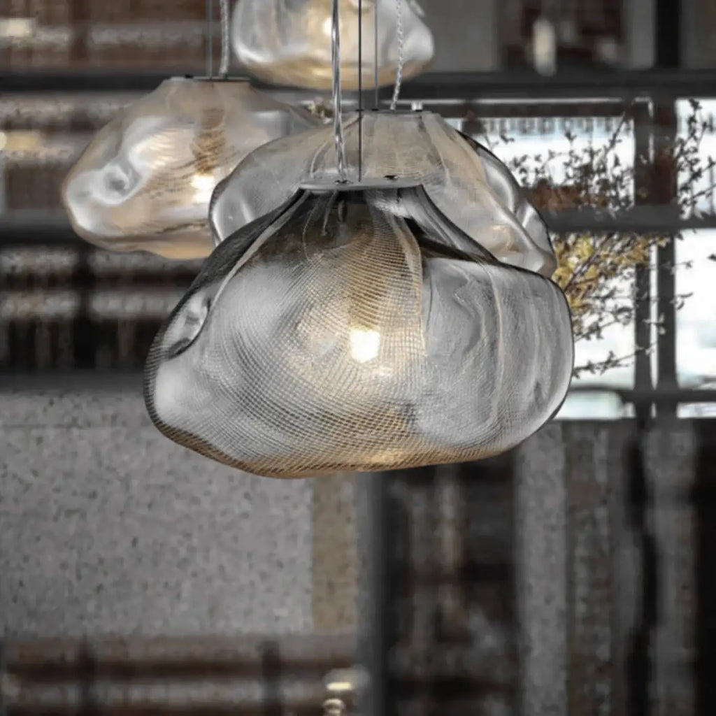 Suspension nuage en verre sculpté, transparent, jaune ou gris