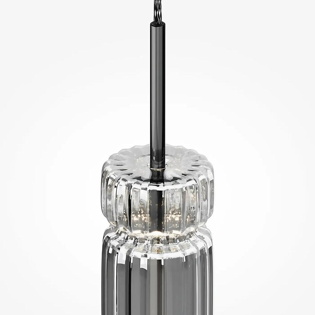 Suspension LED tube de verre teinté, fumé, doré ou argenté
