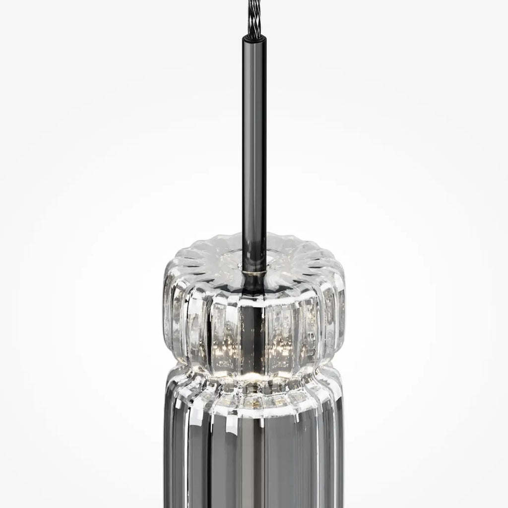 Suspension LED tube de verre teinté, fumé, doré ou argenté
