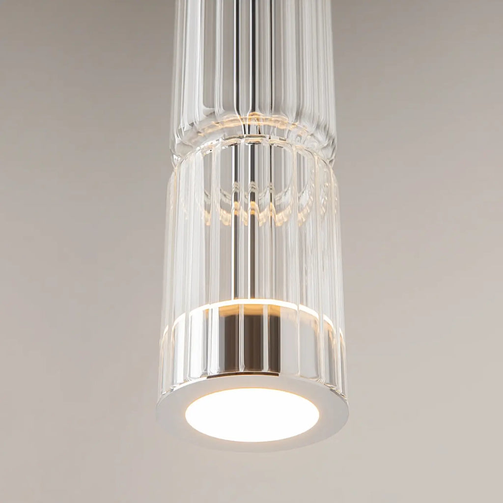 Suspension LED tube de verre teinté, fumé, doré ou argenté