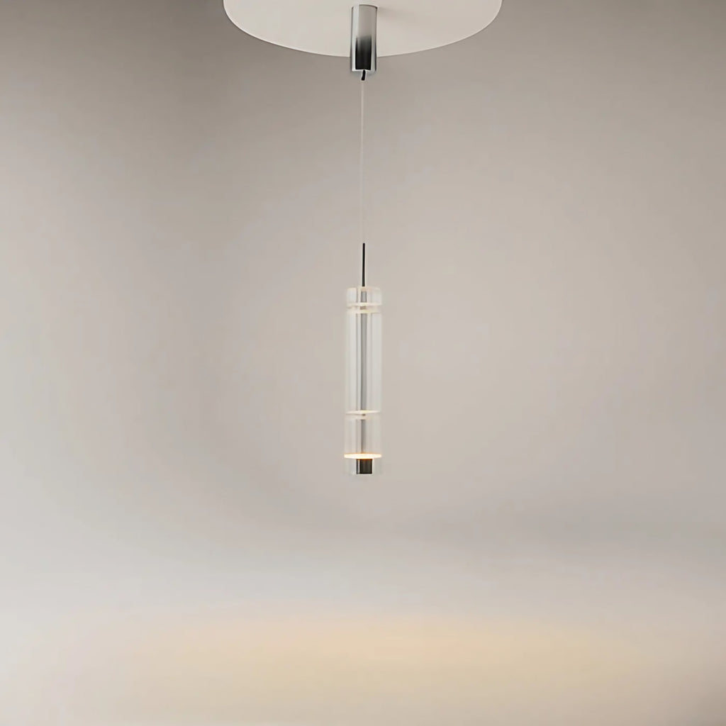Suspension LED tube de verre teinté, fumé, doré ou argenté