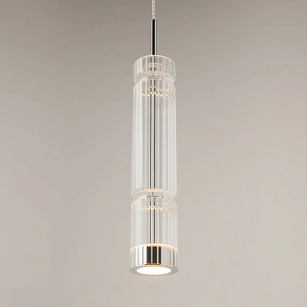 Suspension LED tube de verre teinté, fumé, doré ou argenté
