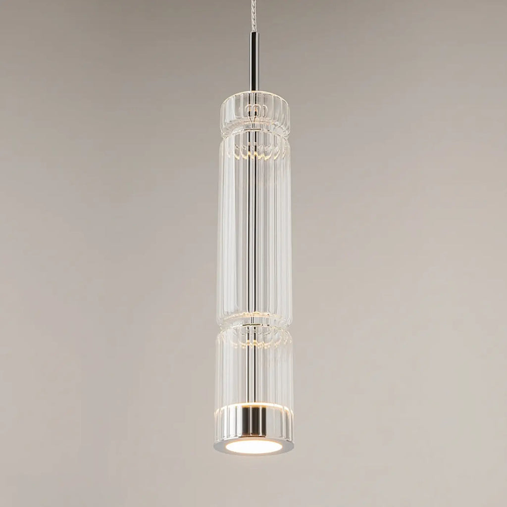 Suspension LED tube de verre teinté, fumé, doré ou argenté