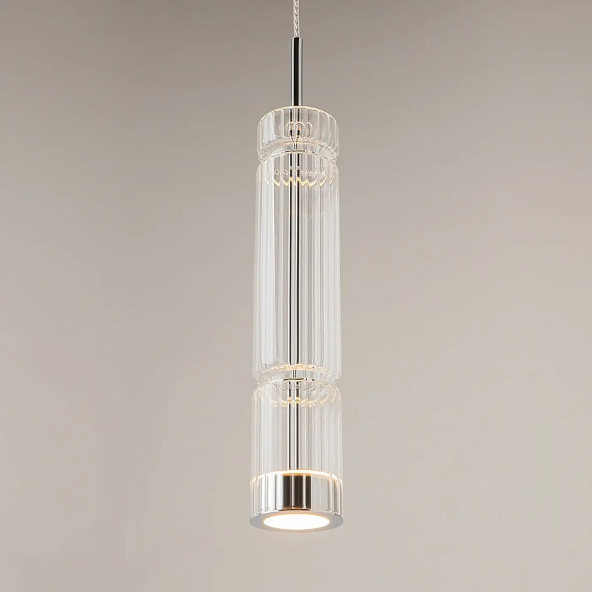 Suspension LED tube de verre teinté, fumé, doré ou argenté