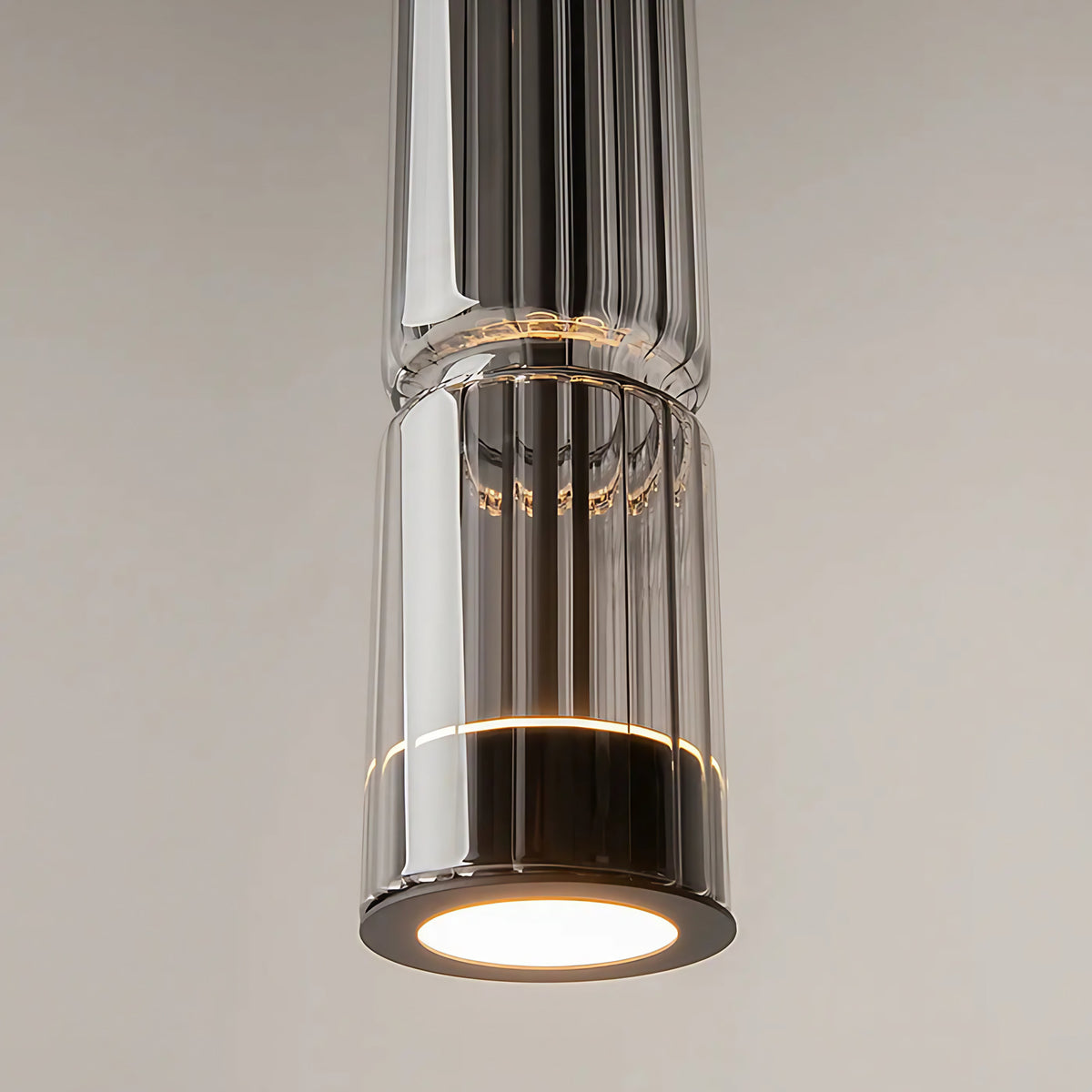 Suspension LED tube de verre teinté, fumé, doré ou argenté