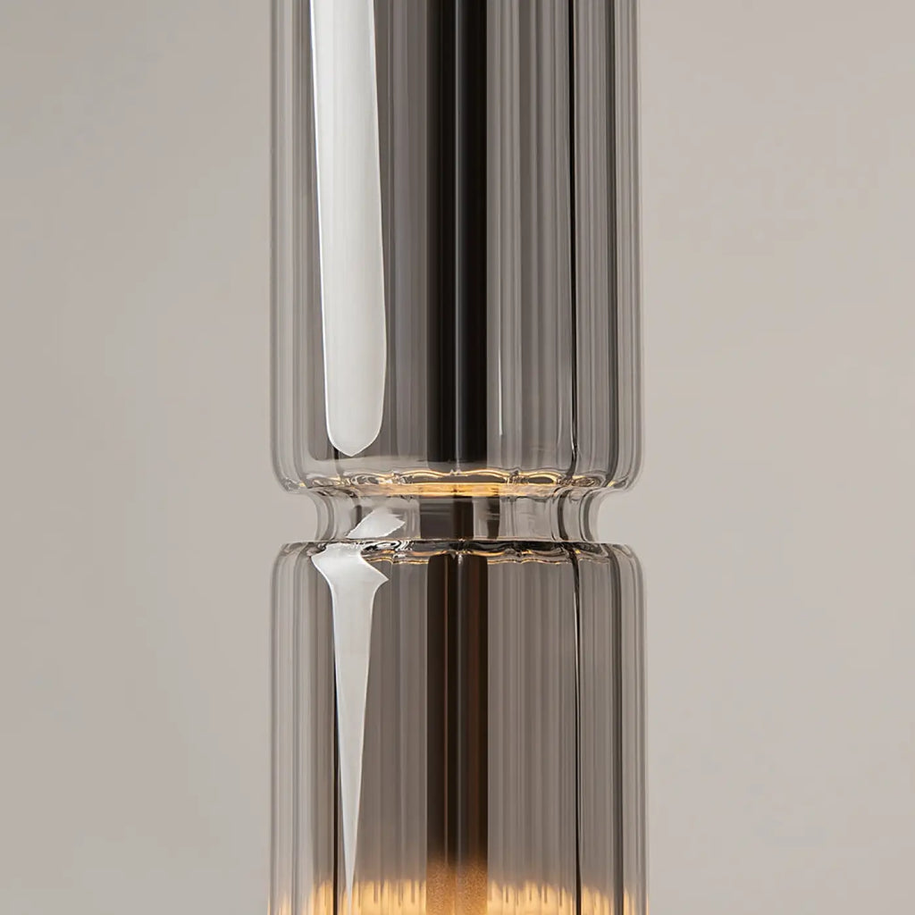 Suspension LED tube de verre teinté, fumé, doré ou argenté
