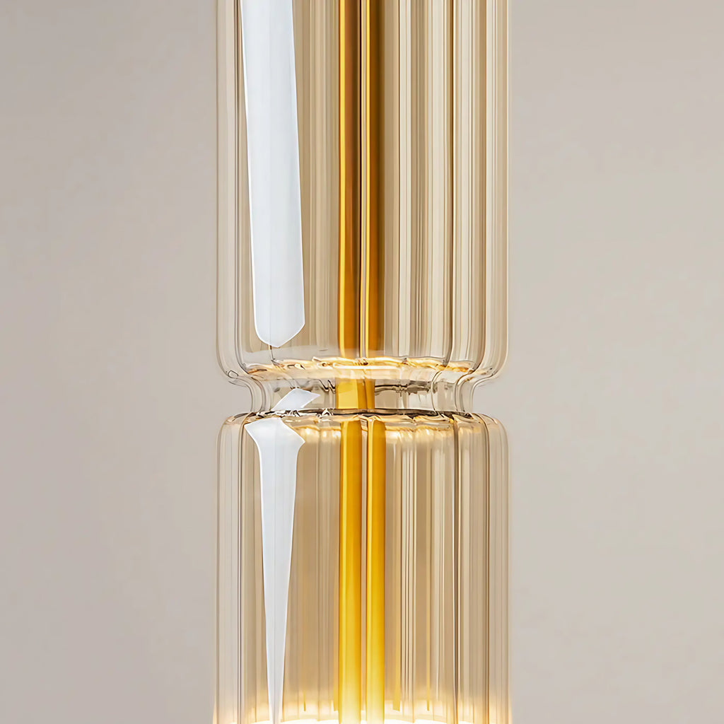 Suspension LED tube de verre teinté, fumé, doré ou argenté