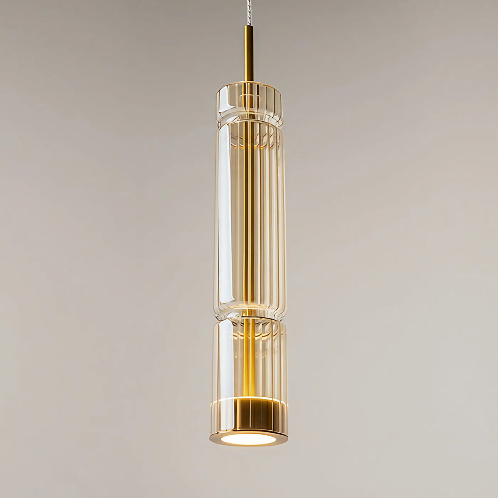Suspension LED tube de verre teinté, fumé, doré ou argenté