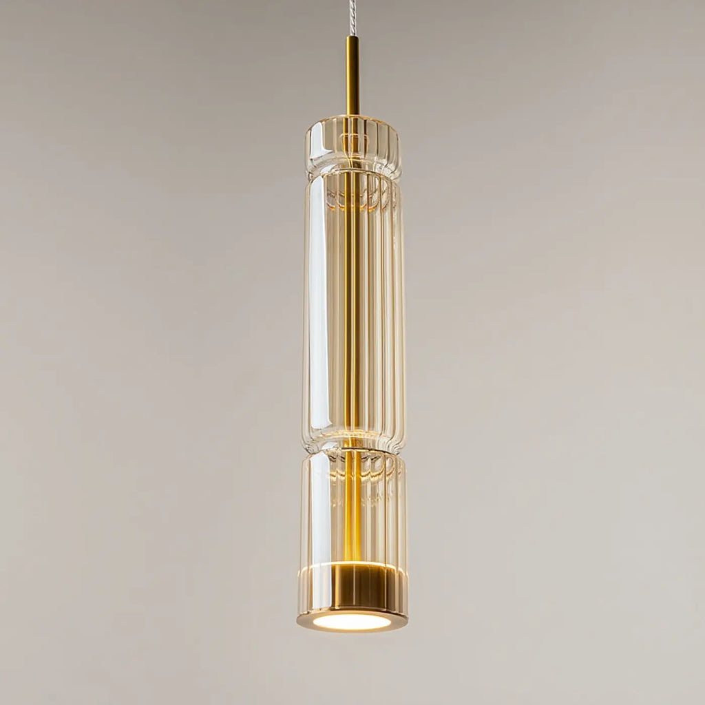 Suspension LED tube de verre teinté, fumé, doré ou argenté