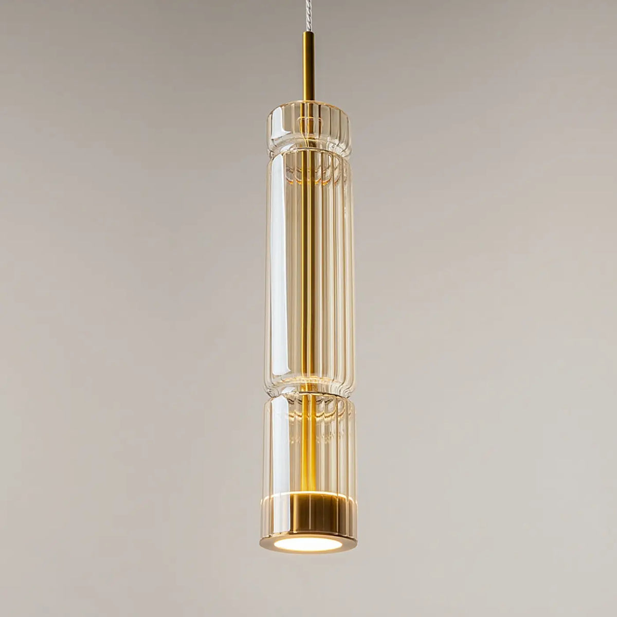 Suspension LED tube de verre teinté, fumé, doré ou argenté