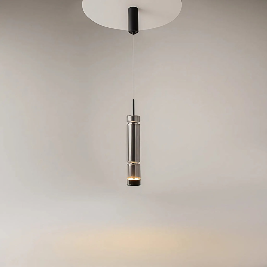 Suspension LED tube de verre teinté, fumé, doré ou argenté