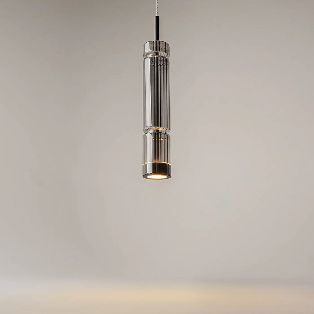 Suspension LED tube de verre teinté, fumé, doré ou argenté