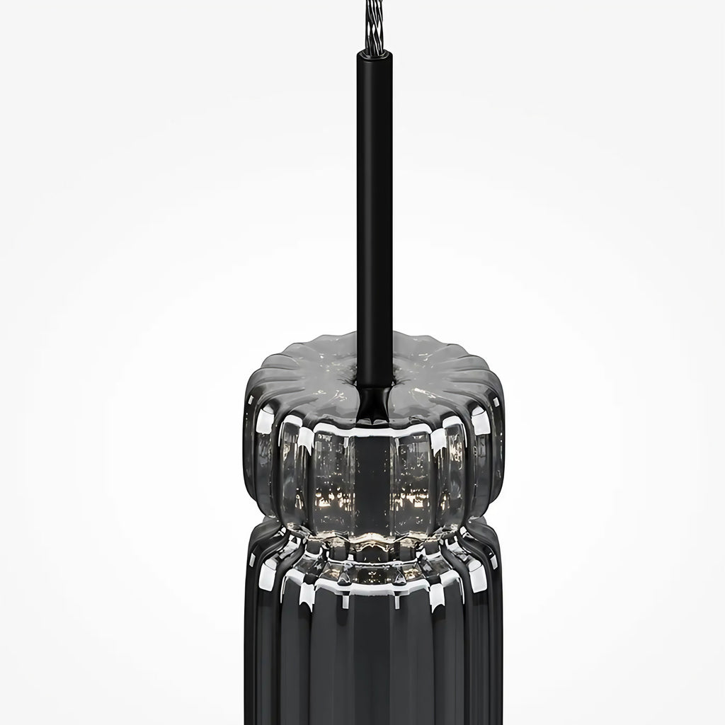 Suspension LED tube de verre teinté, fumé, doré ou argenté