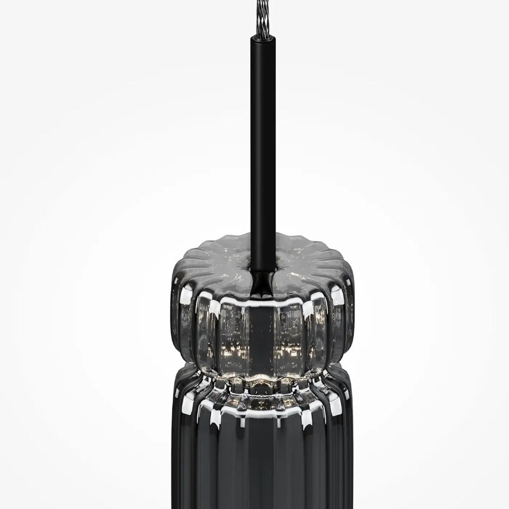 Suspension LED tube de verre teinté, fumé, doré ou argenté