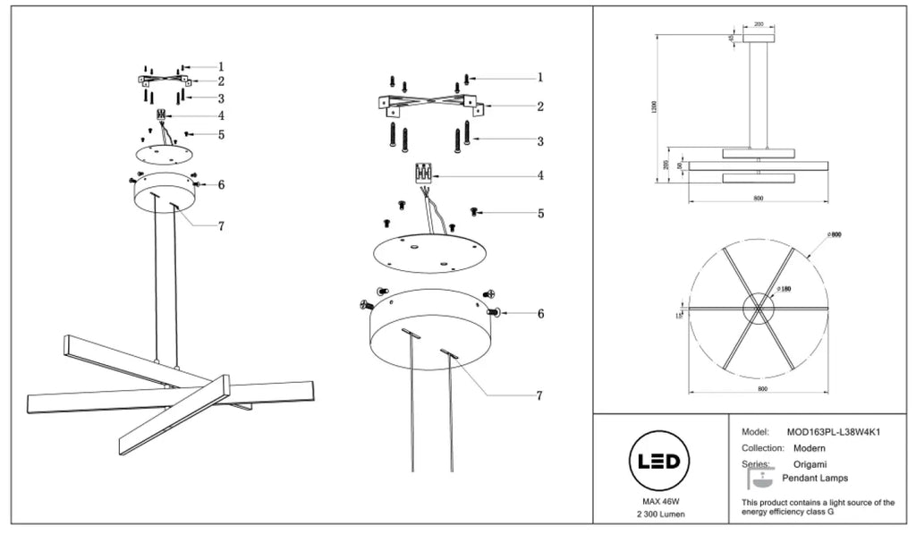 Suspension LED anneau à lames orientables, 80 cm, noir ou blanc