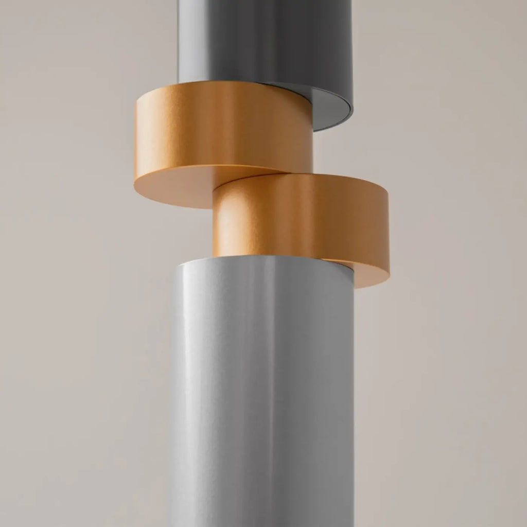Suspension tube en verre gris et disque cuivré, culot GU10