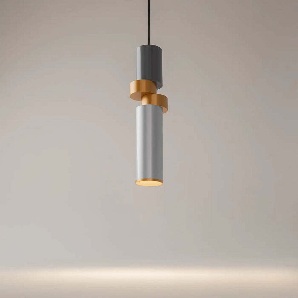 Suspension tube en verre gris et disque cuivré, culot GU10