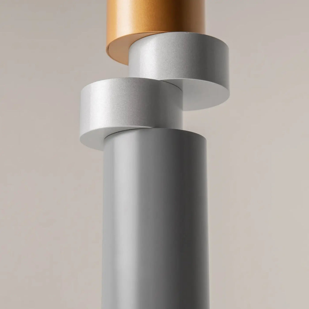 Suspension tube en verre gris et disque cuivré, culot GU10