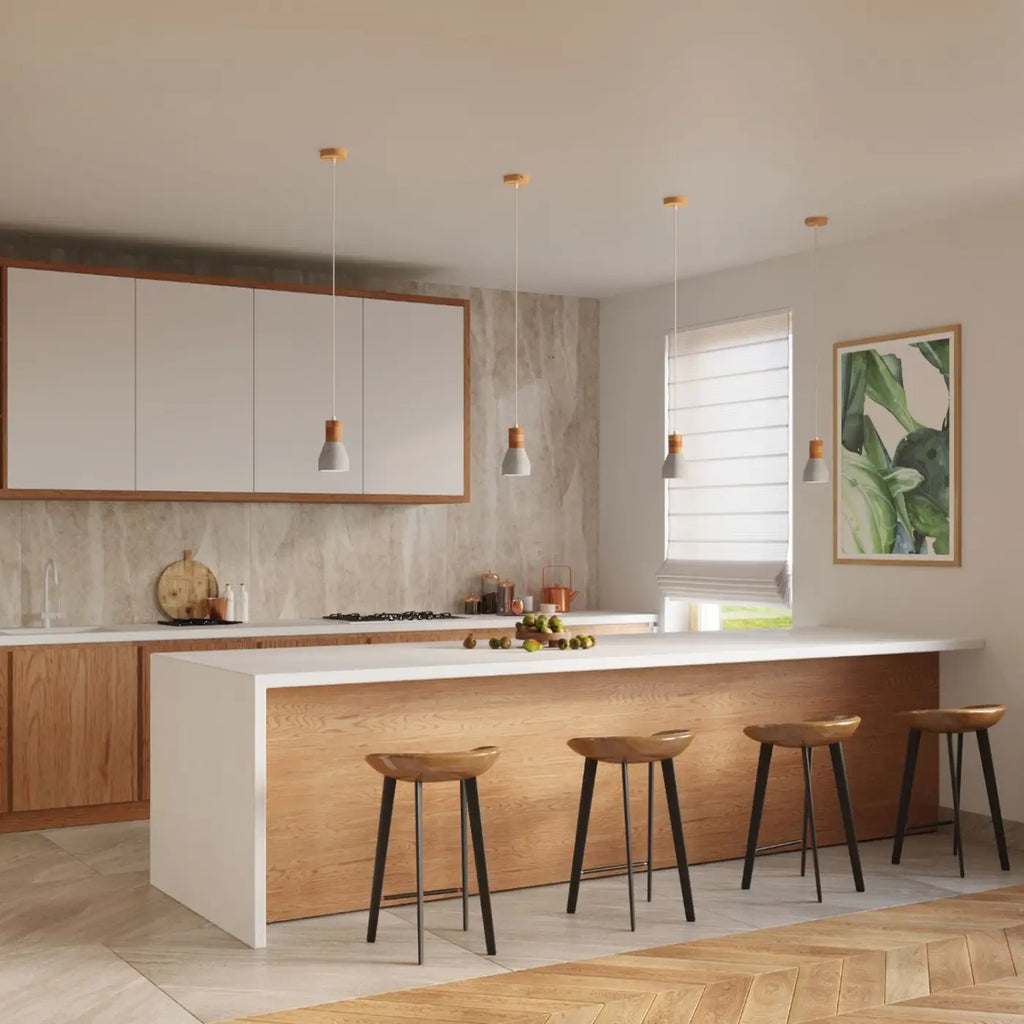 Petite suspension en béton gris et bois naturel, ampoule E27