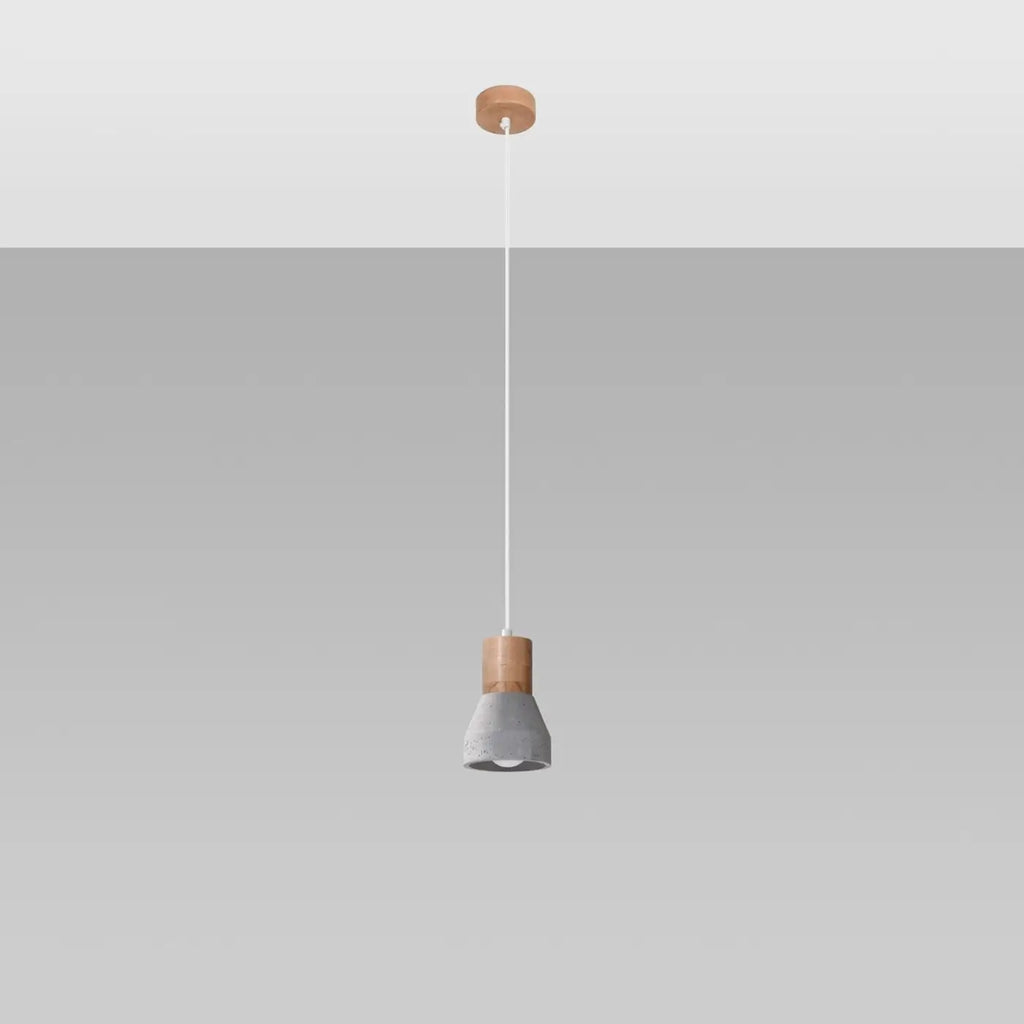 Petite suspension en béton gris et bois naturel, ampoule E27