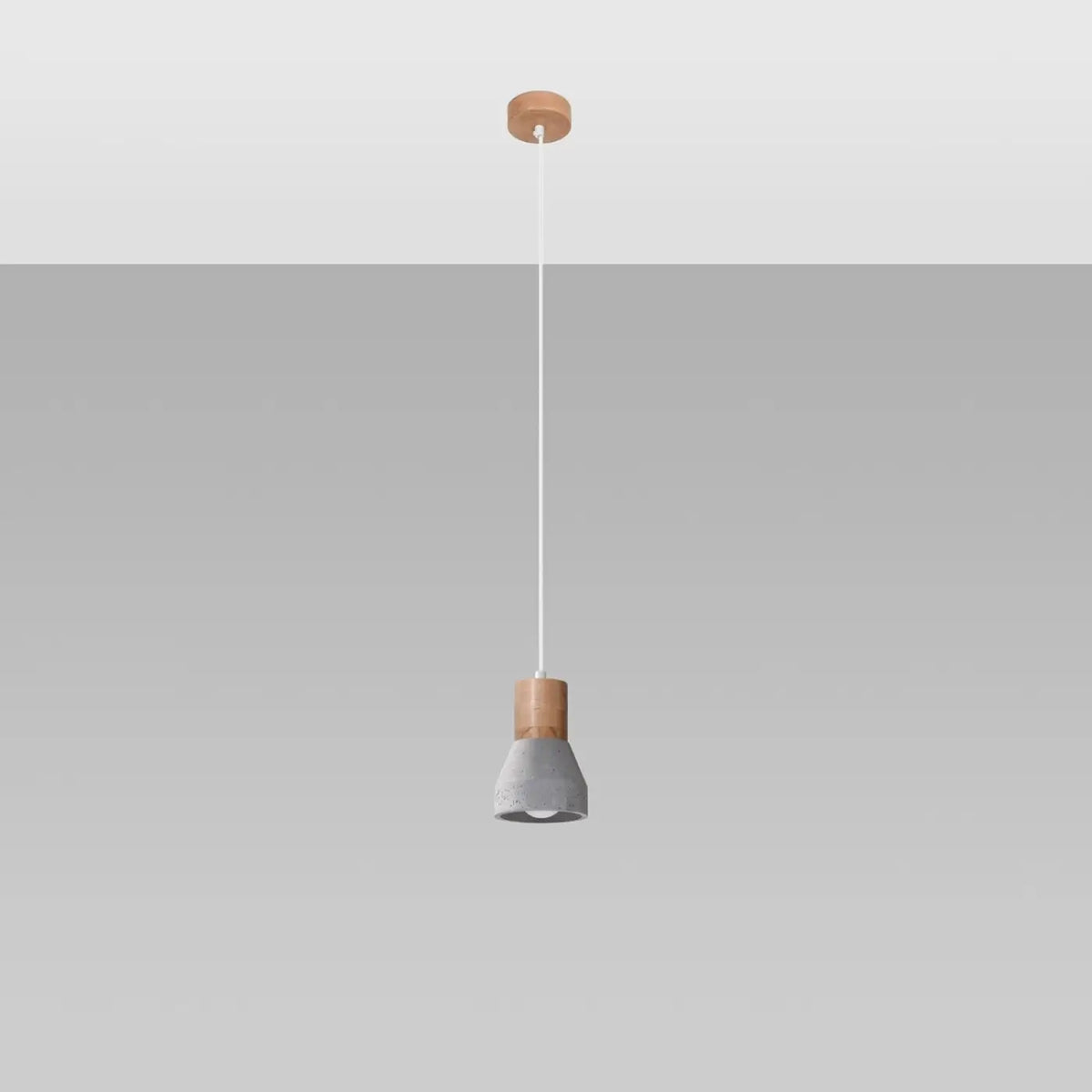 Petite suspension en béton gris et bois naturel, ampoule E27
