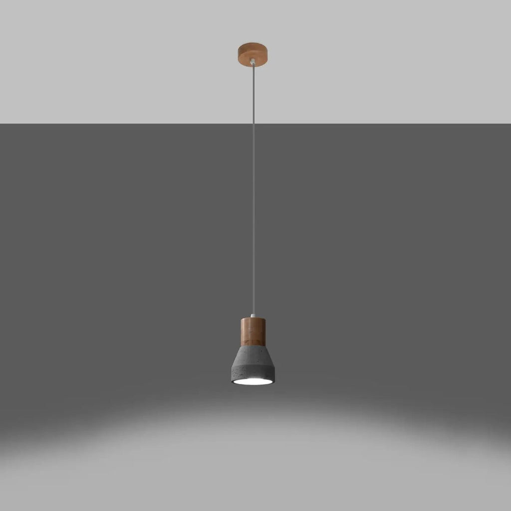 Petite suspension en béton gris et bois naturel, ampoule E27