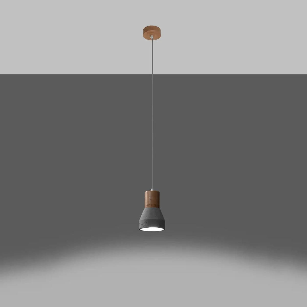 Petite suspension en béton gris et bois naturel, ampoule E27
