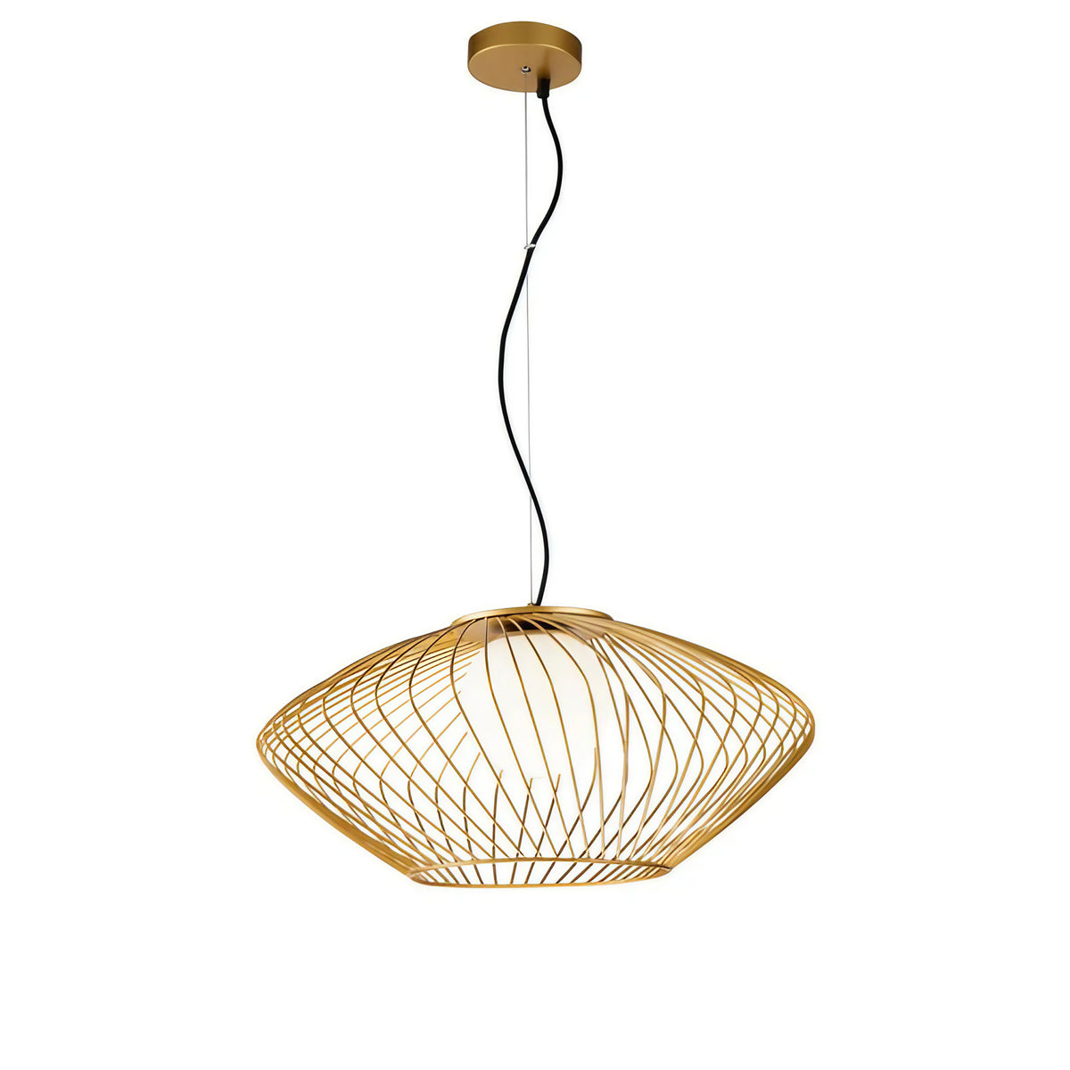 Suspension cage ajourée en acier doré et verre, 52 cm
