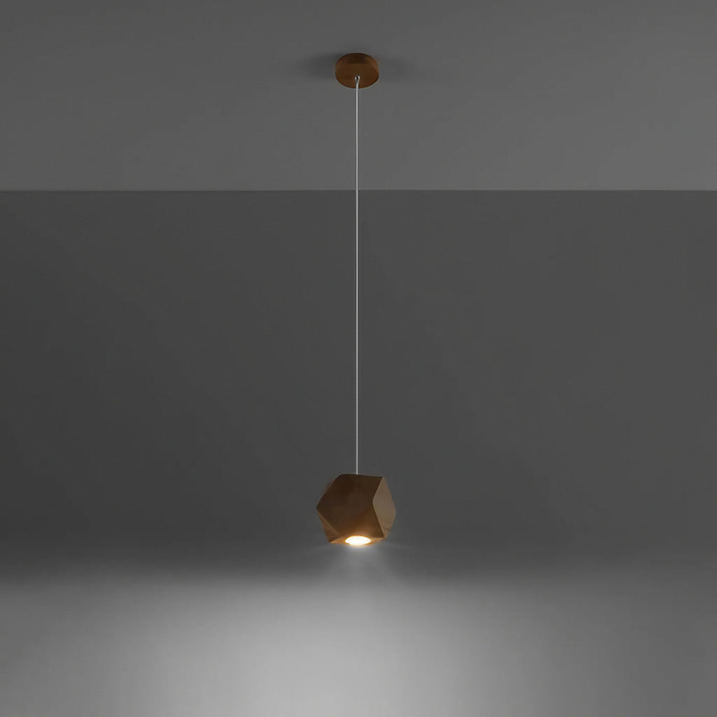 Petite suspension en bois naturel à facettes, ampoule GU10