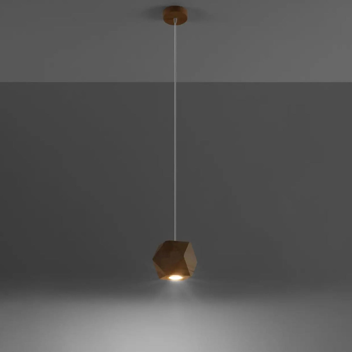 Petite suspension en bois naturel à facettes, ampoule GU10