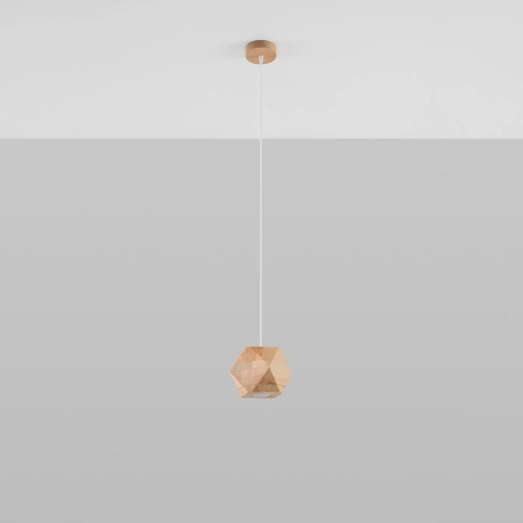 Petite suspension en bois naturel à facettes, ampoule GU10