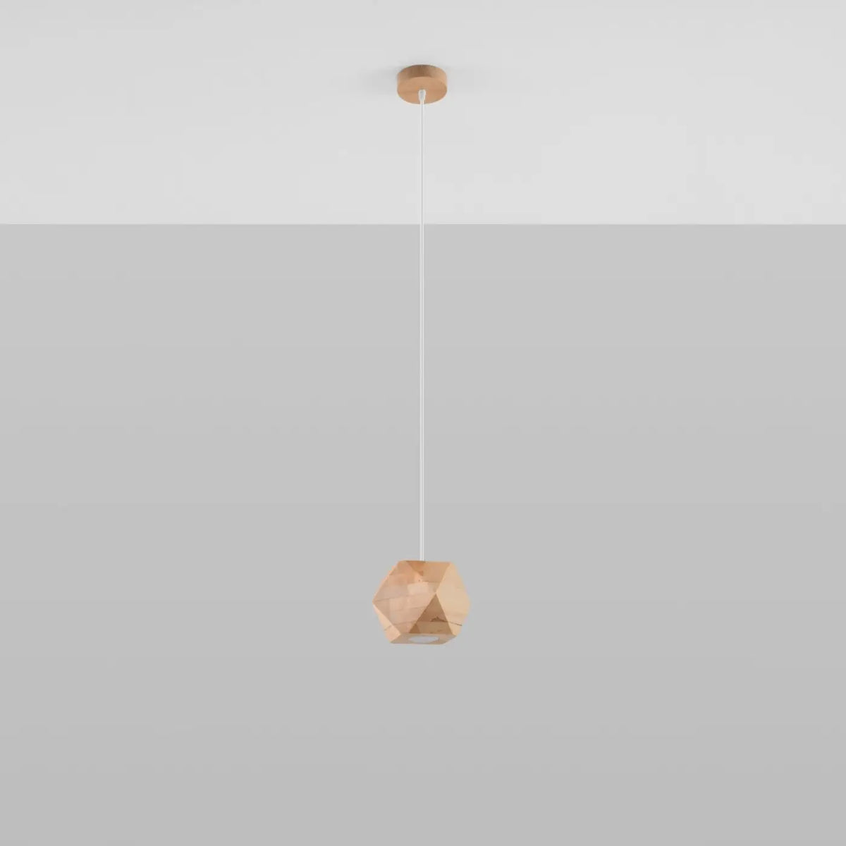 Petite suspension en bois naturel à facettes, ampoule GU10