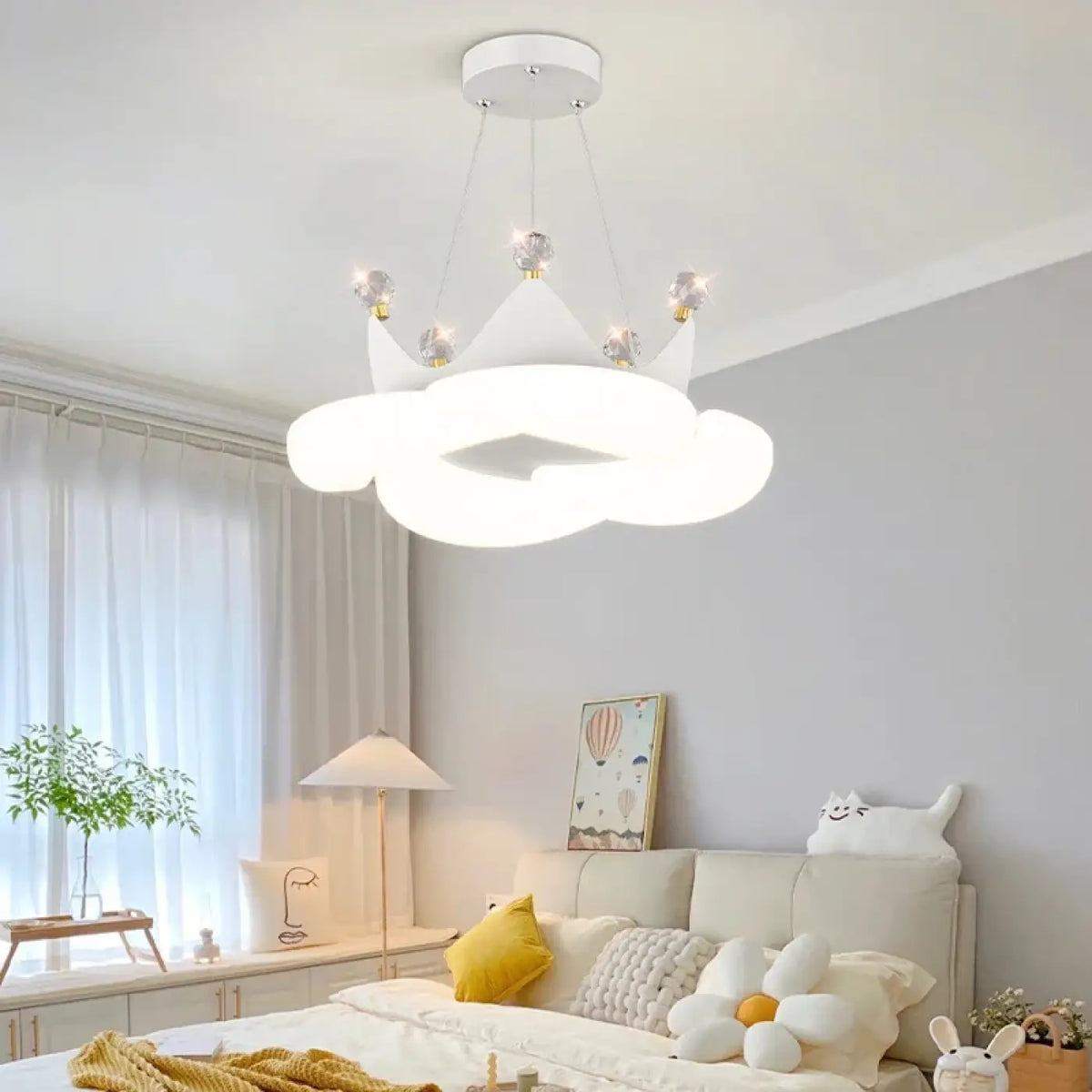Suspension couronne de princesse LED, blanche ou rose, deux modèles, blanc